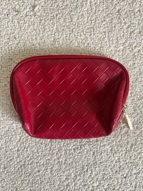 Textured Red Cosmetic Pouch with Gold Zip